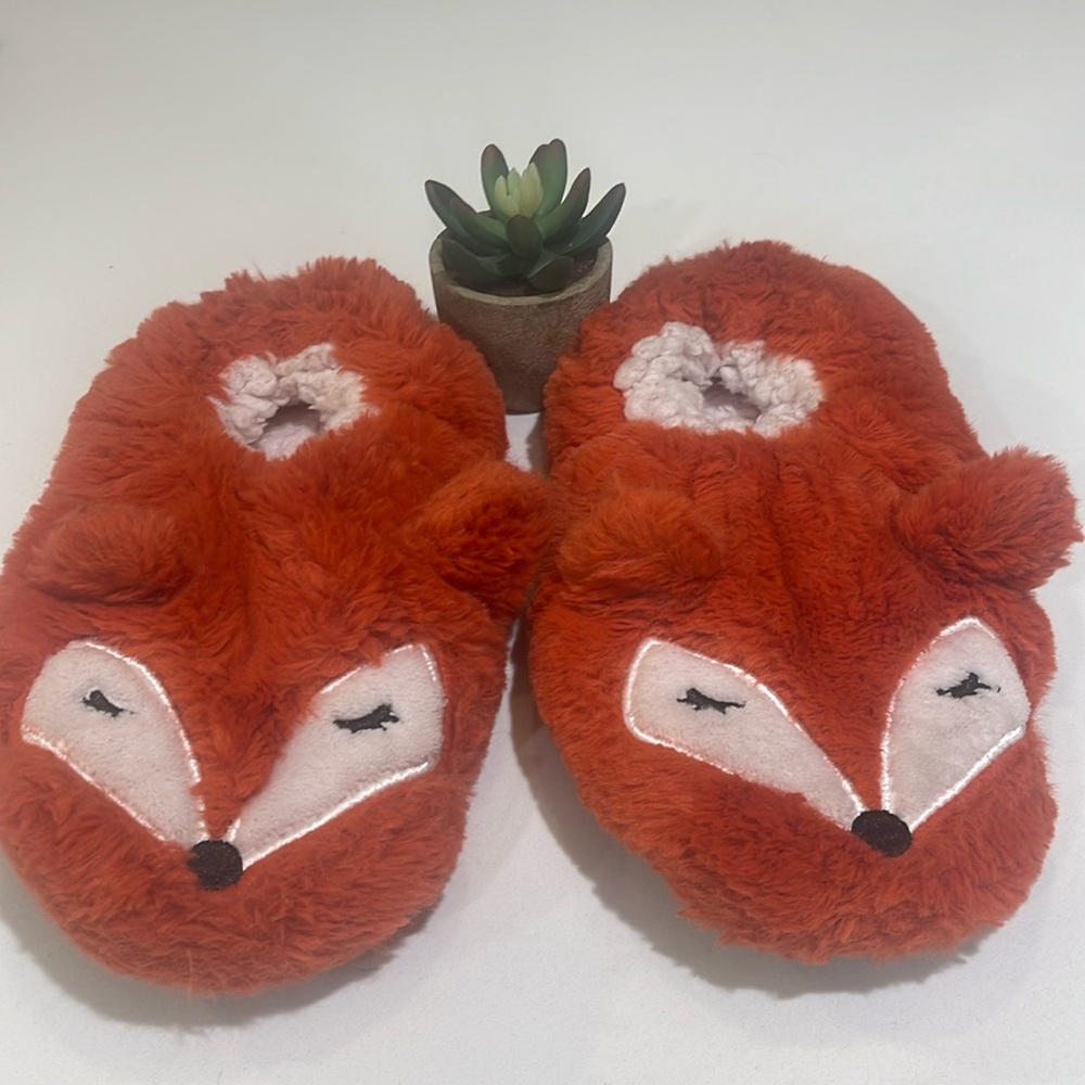 FOXY Furry Women’s Rust&Off White Colored Cozy Slippers With Ears & Face, Sz 7.5